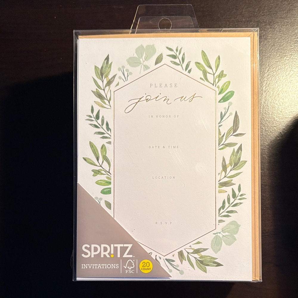 Spritz Invitations with Green Leaf Motif